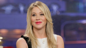 Christina Applegate being interviewed on the Tonight Show with Jay Leno on December 18, 2013