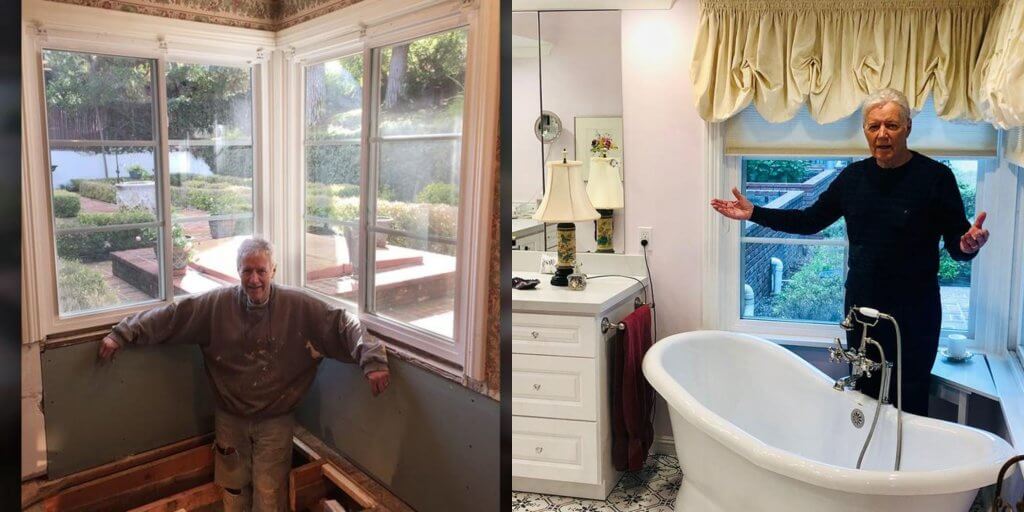 Alex Trebek before and after when renovating his bathroom