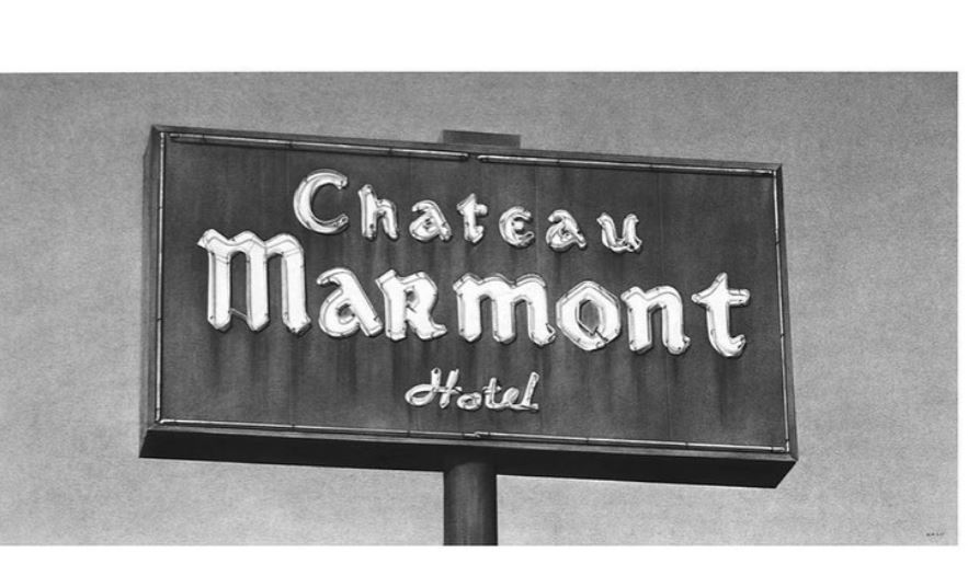 Charcoal drawing from "Deep Focus" of Chateau Marmont by Eric Nash