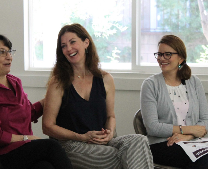 Jean Trebek sitting with her friends and co-founder of insidewink during a meeting with the Women's Group at the North Hollywood Church of Religious Science