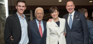 Alex Trebek pictured with Daniel NuÃ±ez and the Fordham Awards' hosts, Madeline McFadden-NuÃ±ez and Armando NuÃ±ez as Alex and Jean Trebek Receive Fordham Founder's Award