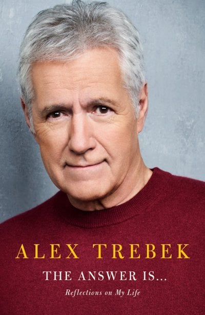 Alex Trebek's Memoir "The Answer is....." Cover with him in a red sweater