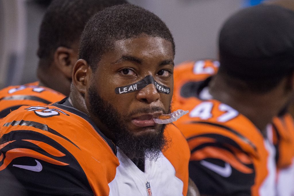 Devon Still in a game against New England in September 2014, just a few days before daughter Leah's surgery