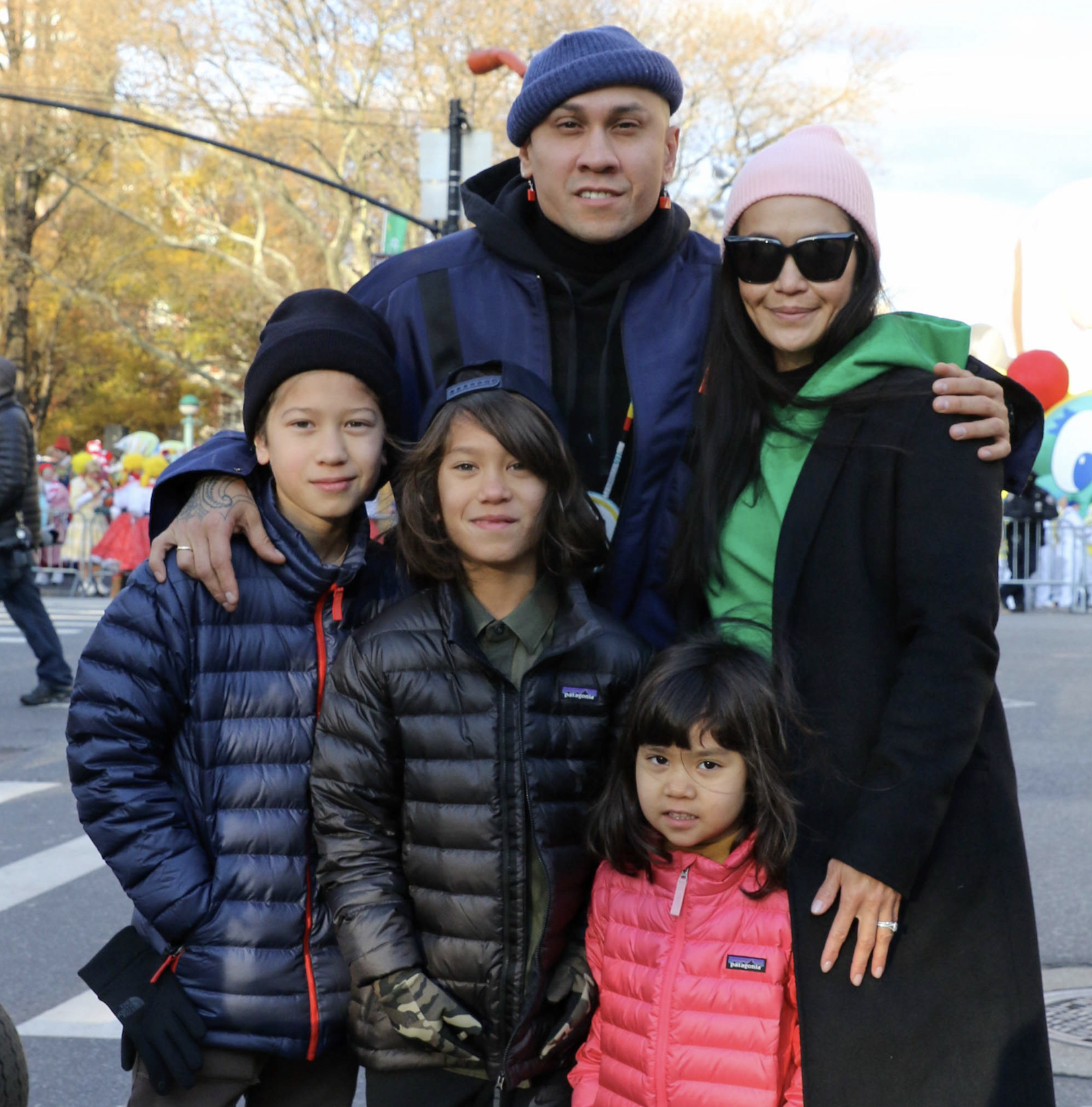 Taboo and his wife, Jaymie Dizon with their children Jimmy, Journey, and Jett at the Macy's Thanksgiving Day Parade in 2019