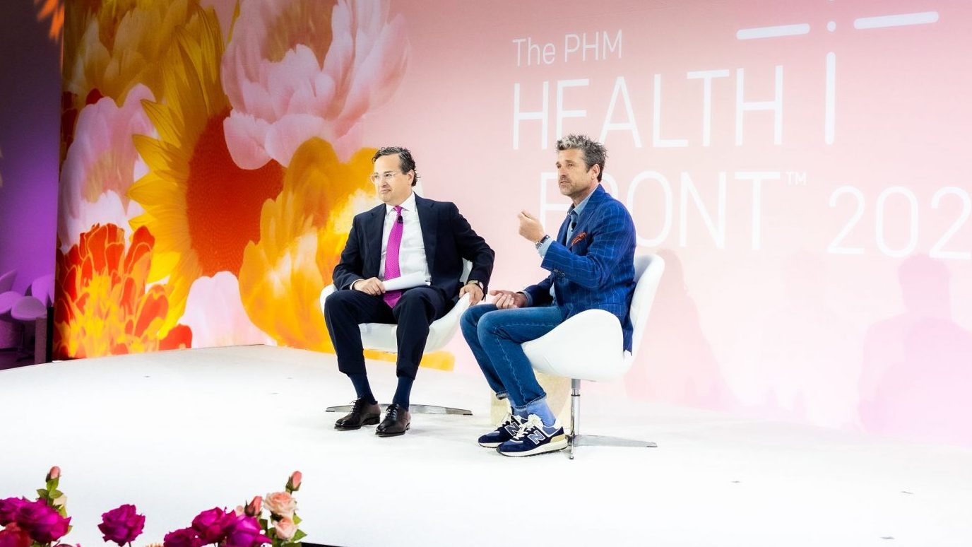 SurvivorNet founder Steve Alperin and actor Patrick Dempsey at the PHM Healthfront event in New York City.