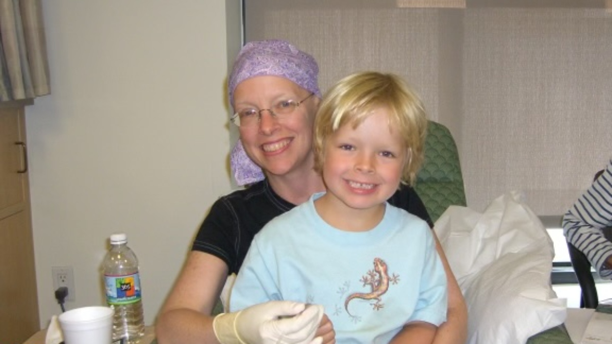 Laurie Adami with her son.